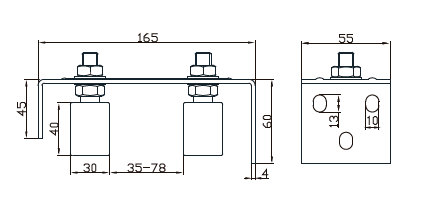 esquema medidas soporte superior 2 rodillos nylon puerta corredera inferior